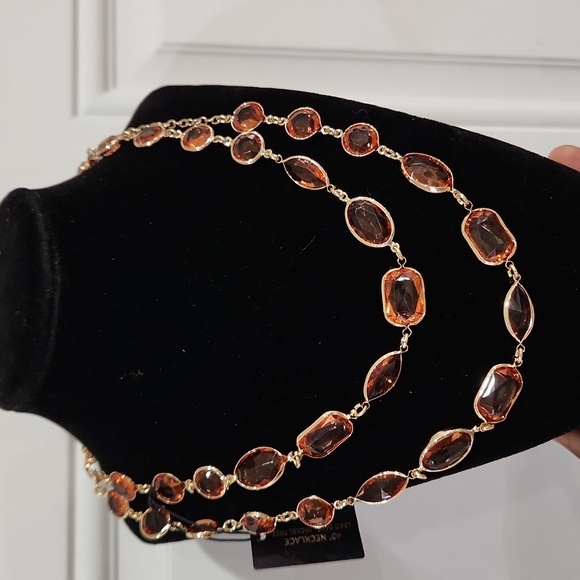 🔹️House of Harlow 🔹️1960 Gold and Amber Orange Gemstones   40" Necklace - Picture 7 of 8